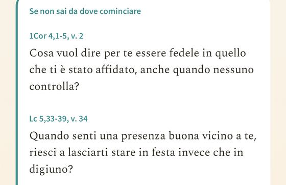 Domande composte dall'assistente sui versetti evidenziati, con il riferimento del passo per ciascuna